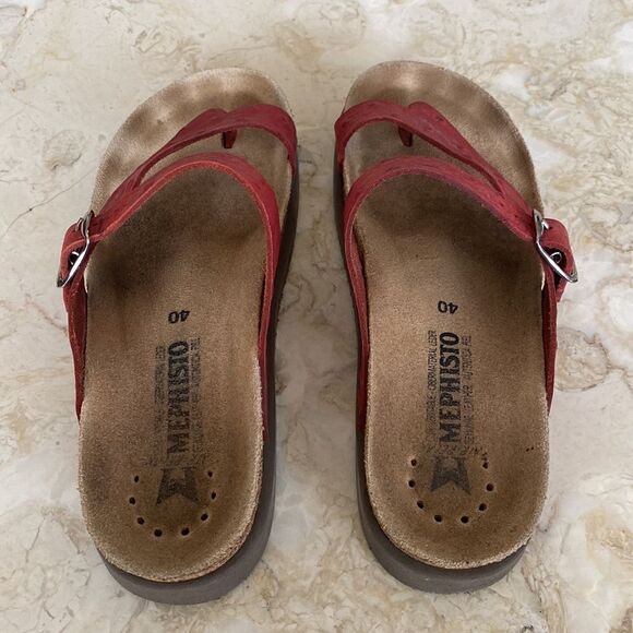 Mephisto Helen Air Relax Ostrich Embossed Red Leather Women’s Sandals - Picture 12 of 16